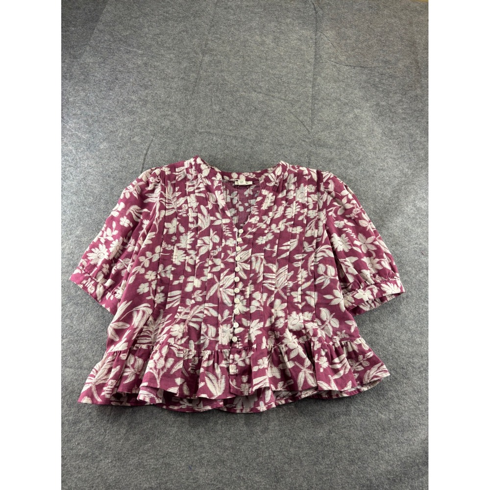 Ana Floral Pintuck Ruffle Hem Button Front Blouse Womens S Boho Western Cowgirl